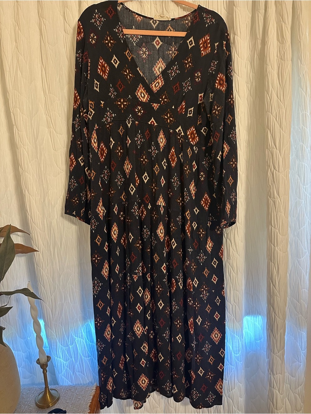 Freeway Black Maxi Dress with Rust and Cream Diamond Print